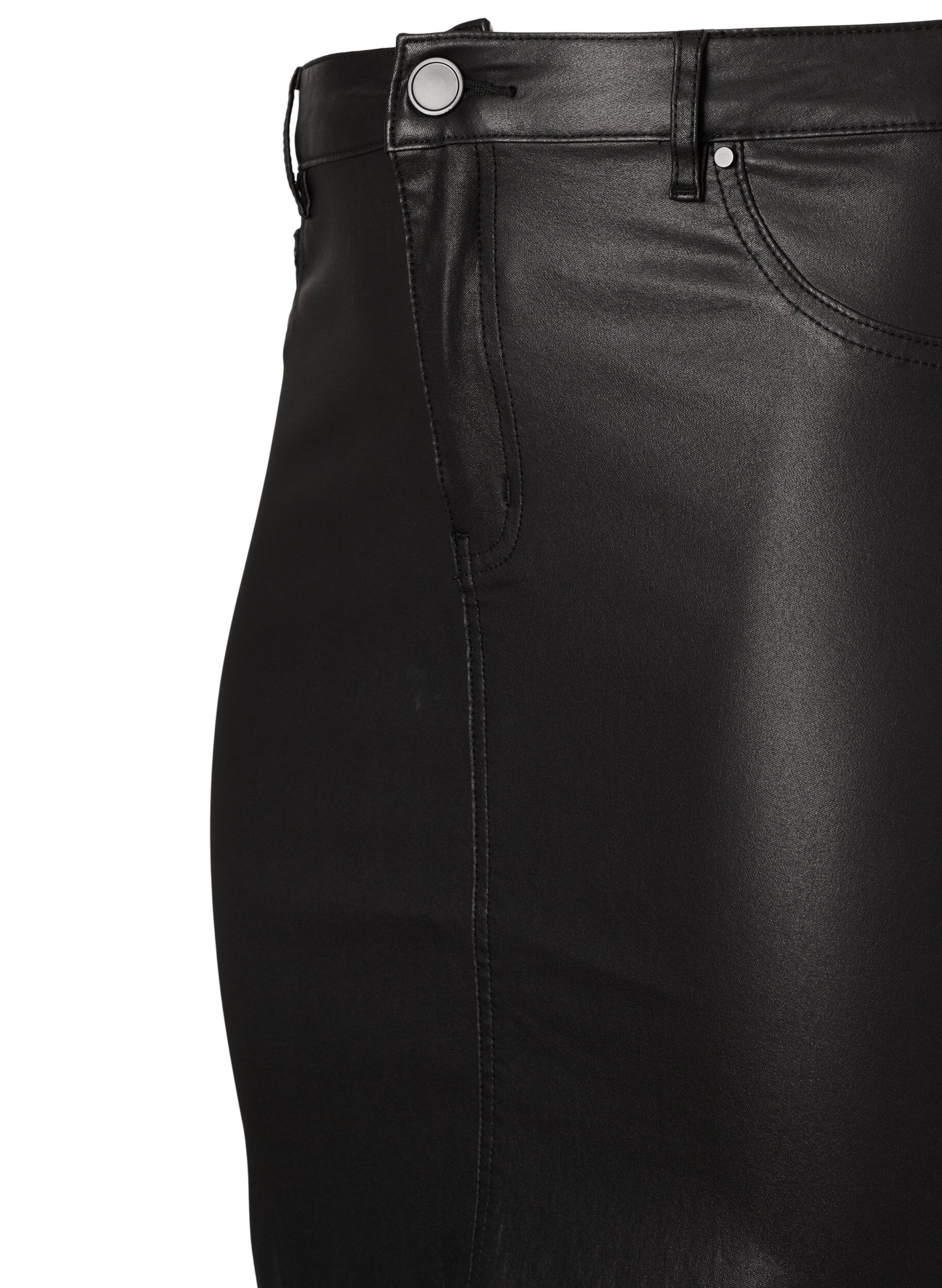 Zizzifashion Coated skirt with slit, Black, Packshot image number 3