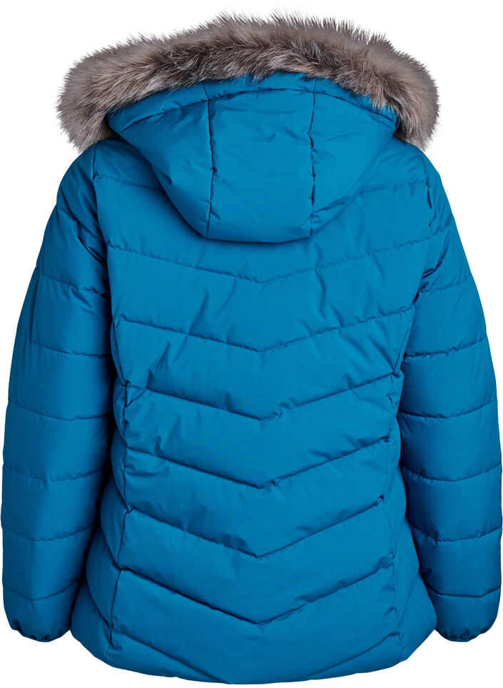 Short puffer jacket with hood, Petrol, Packshot image number 1