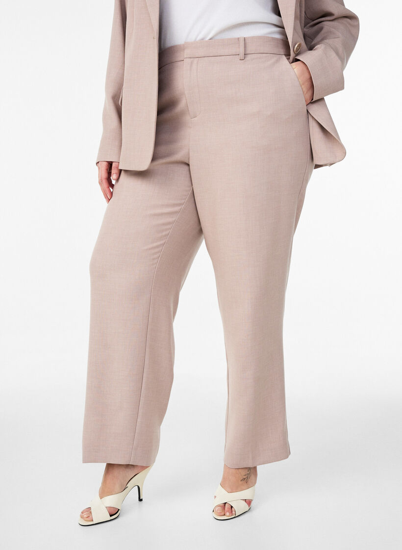 Tailored trousers with a high waist and straight fit, Beige, Model