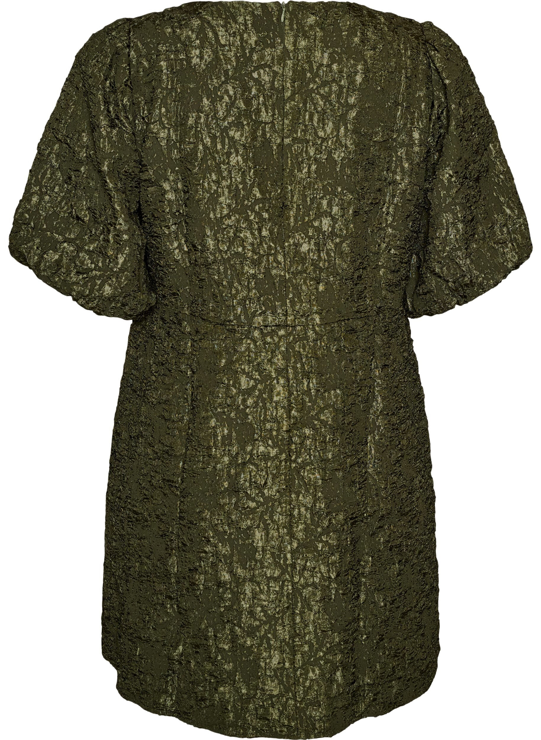 ZizzifashionJacquard dress with puff sleeves and A-line, Green, Packshot image number 1