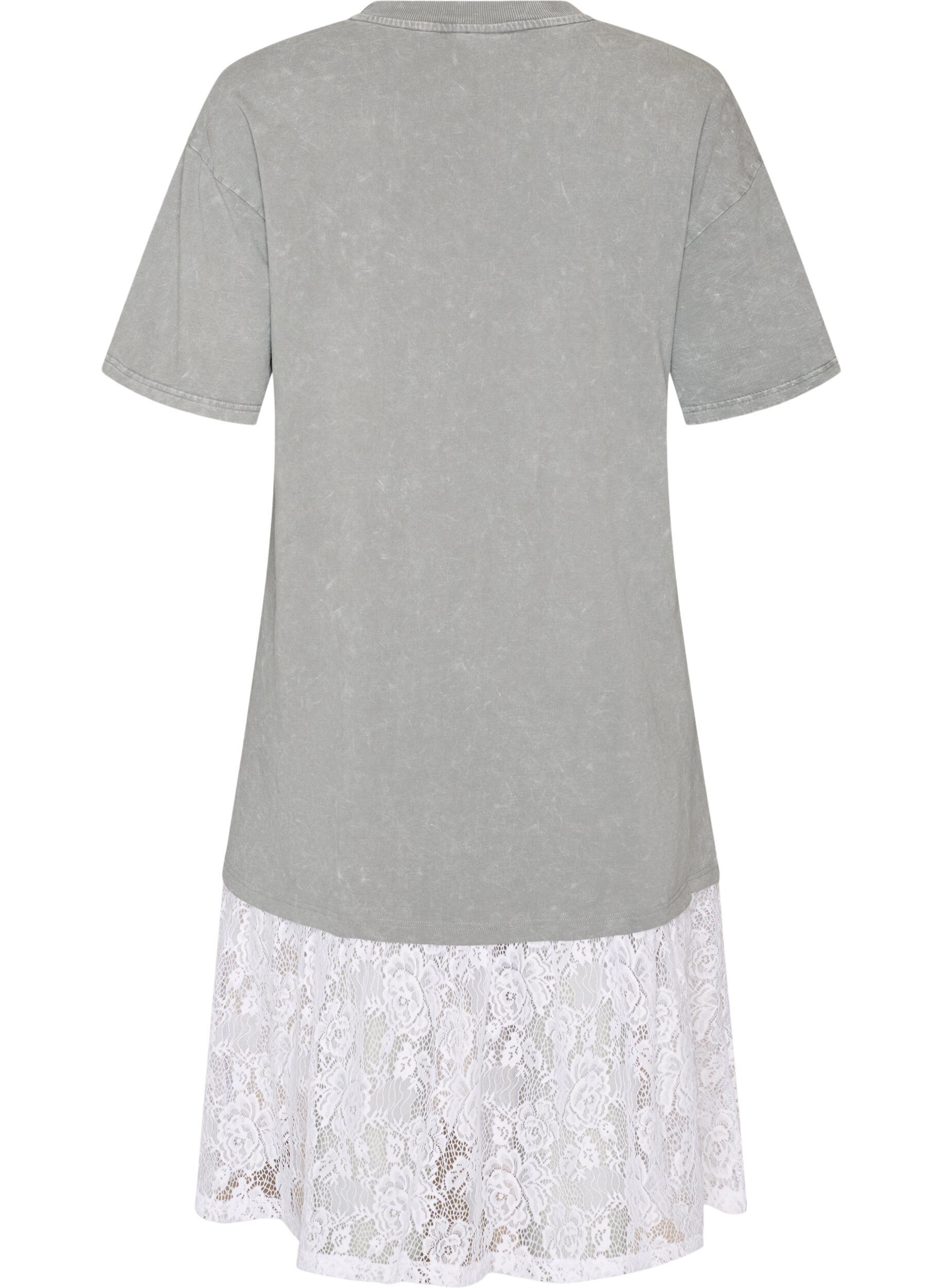 Zizzifashion Loose T-shirt dress with lace trim, Grey, Packshot image number 1