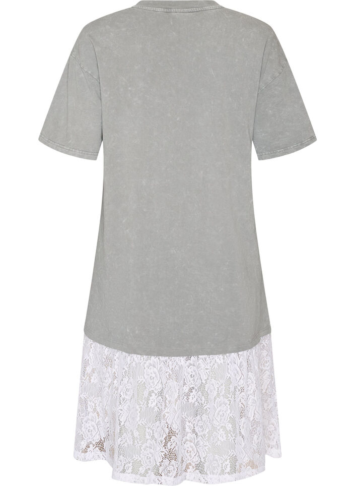 Loose T-shirt dress with lace trim, Grey, Packshot image number 1