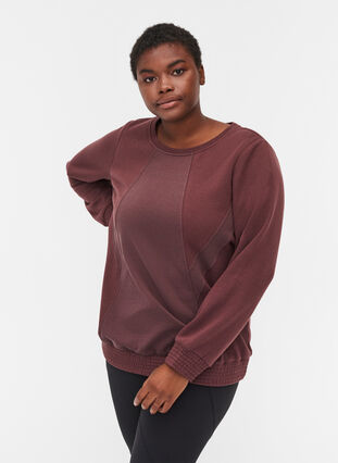 Sweatshirt with rounded neck and smock, Decadent Chocolate, Model image number 0