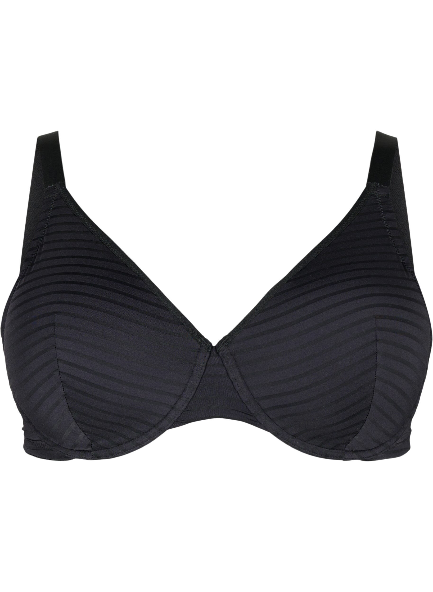Zizzifashion Moulded bra with striped mesh, Black, Packshot image number 0