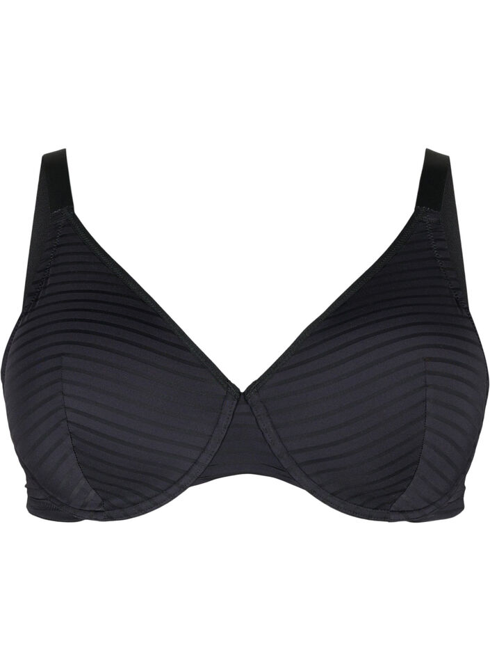 Moulded bra with striped mesh, Black, Packshot image number 0