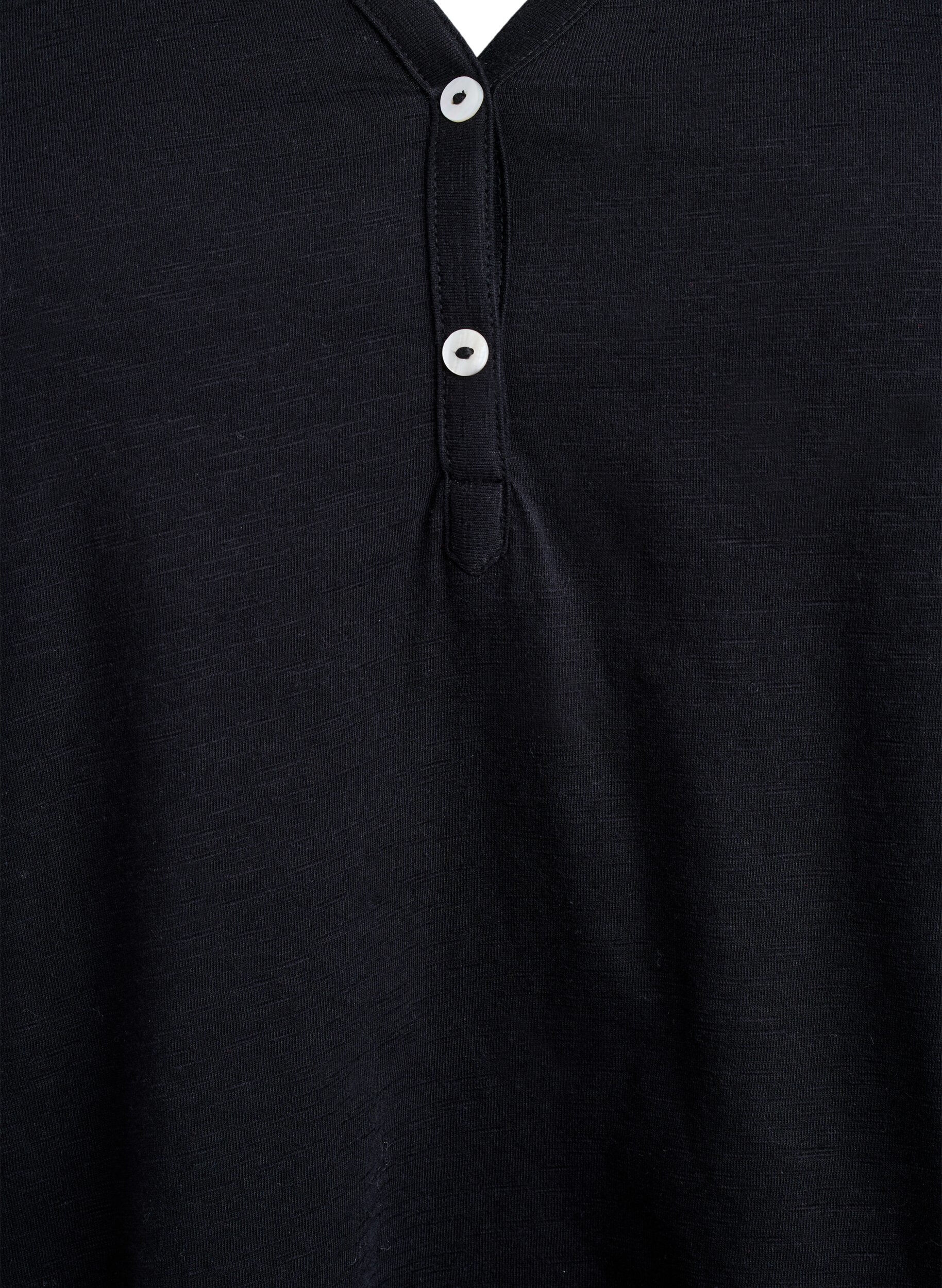 Zizzifashion FLASH - T-shirt with button detail, Black, Packshot image number 2