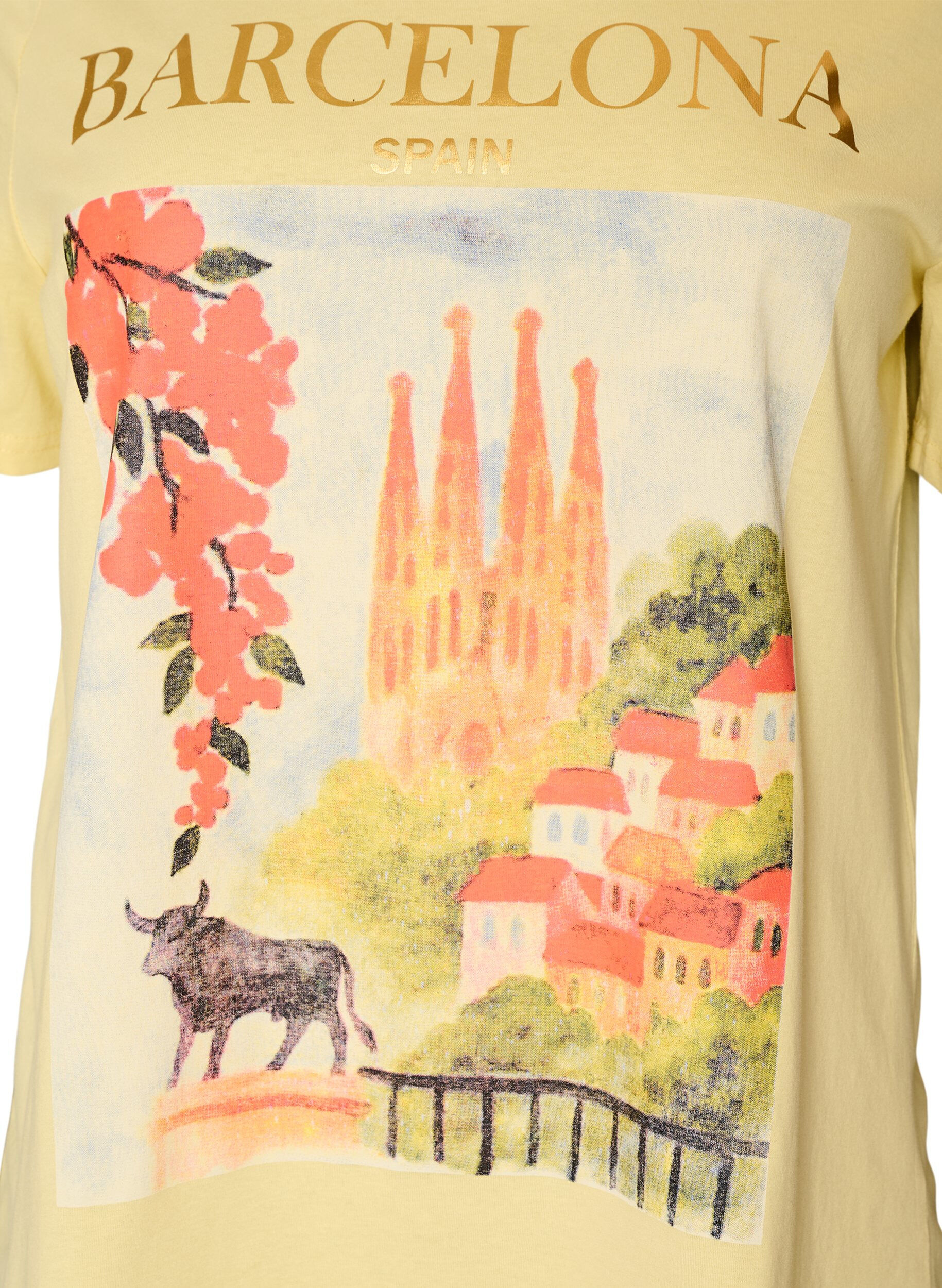 Zizzifashion Cotton T-shirt with print, Yellow, Packshot image number 2