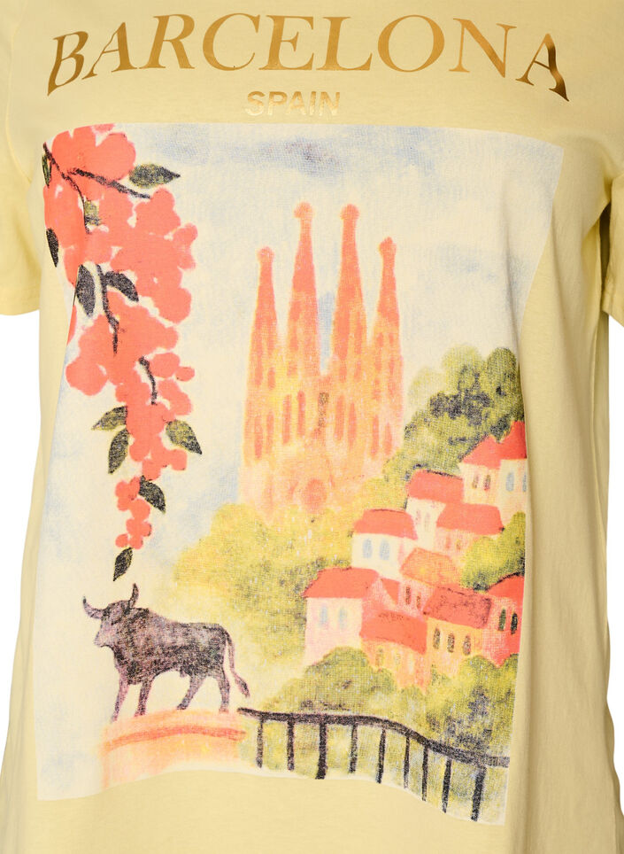 Cotton T-shirt with print, Yellow, Packshot image number 2