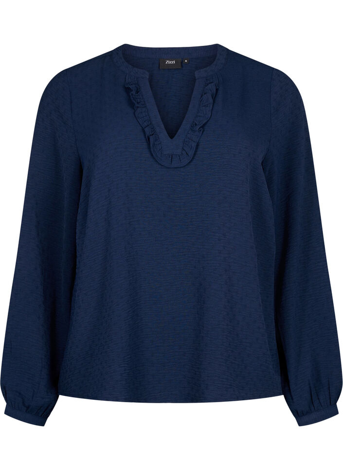 Long-sleeved blouse with structure, Navy Blazer, Packshot image number 0