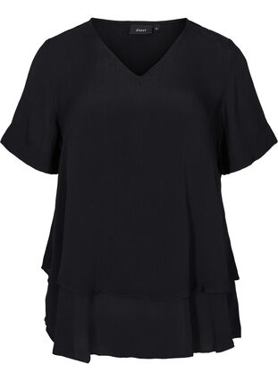 Viscose blouse with 2/4 sleeves and pleat, Black, Packshot image number 0