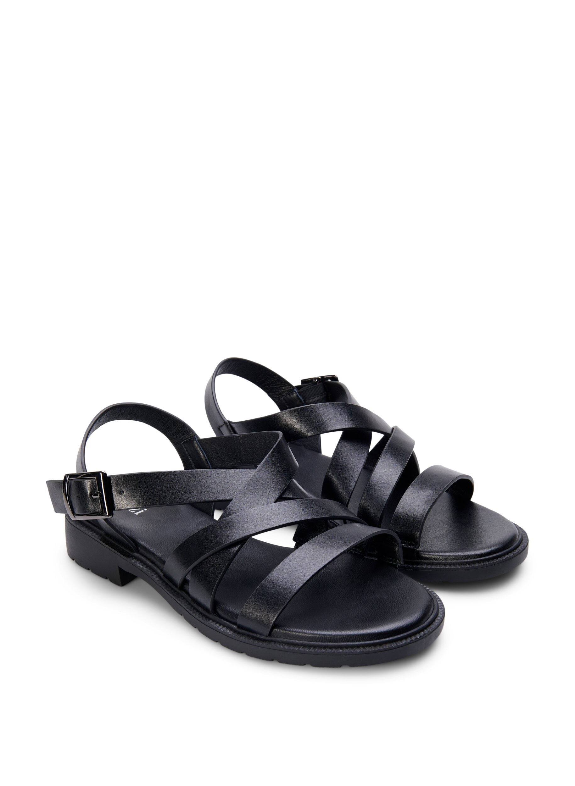 Zizzifashion Leather summer sandal with a wide fit, Black, Packshot image number 1