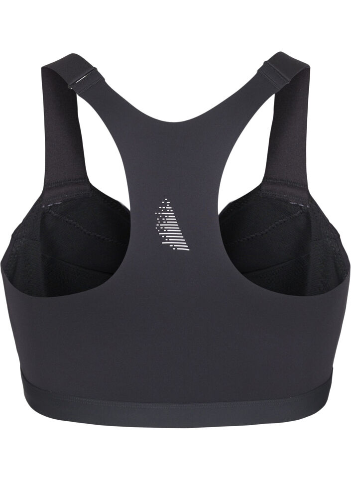 Sports bra with a front closure and high support, Black, Packshot image number 1