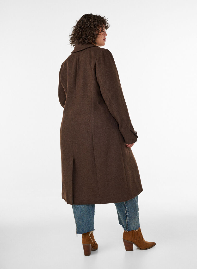 Wool blend coat with lapels and buttons, Brown, Model image number 2