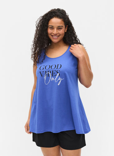 Cotton top with rounded neckline, Dazzling GOOD VIBES, Model image number 0