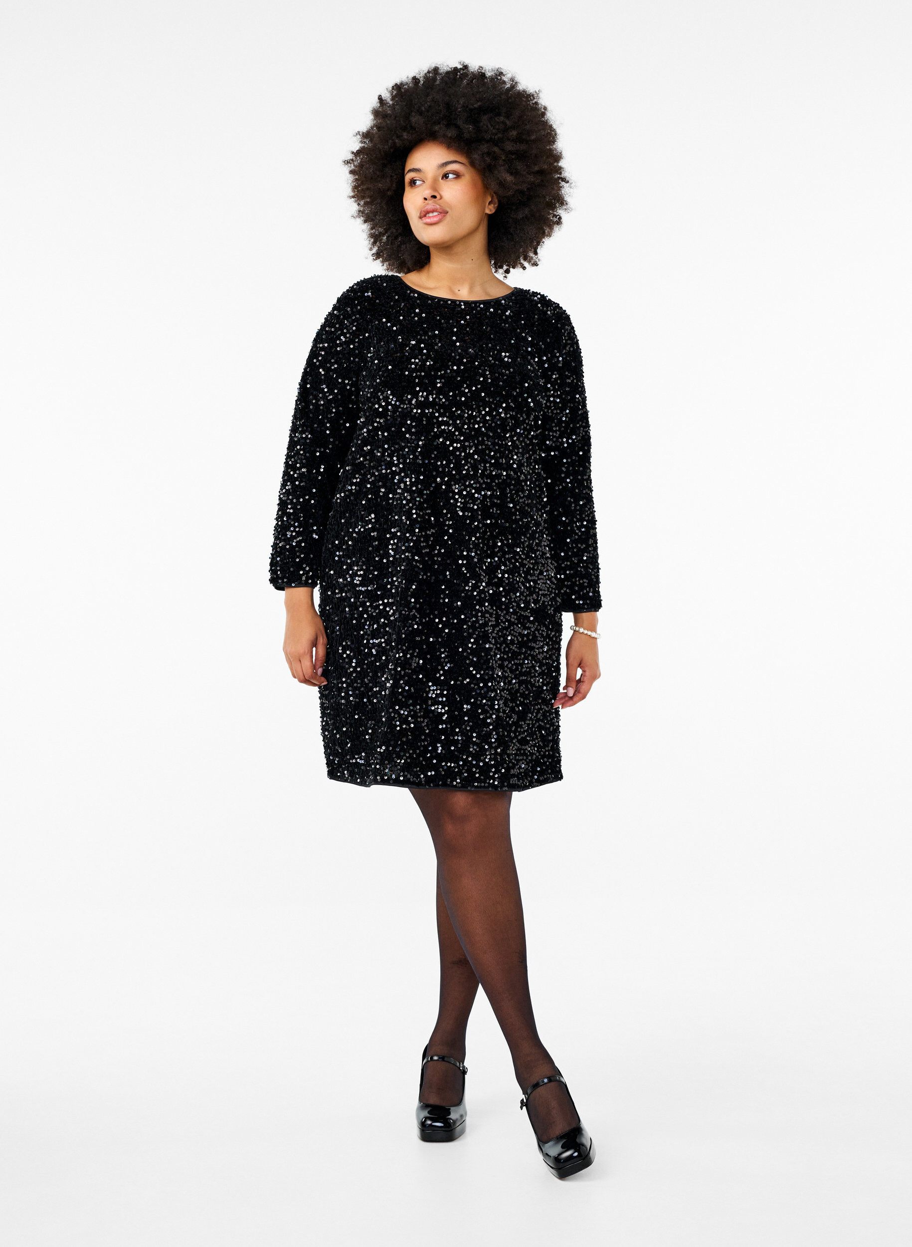 Zizzifashion Sequin dress with bow detail, Black, Model image number 2