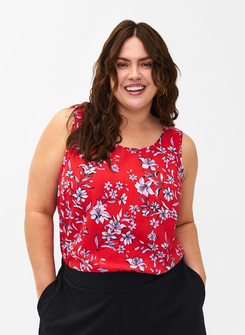 FLASH - Sleeveless top with print, Red, Model image number 0