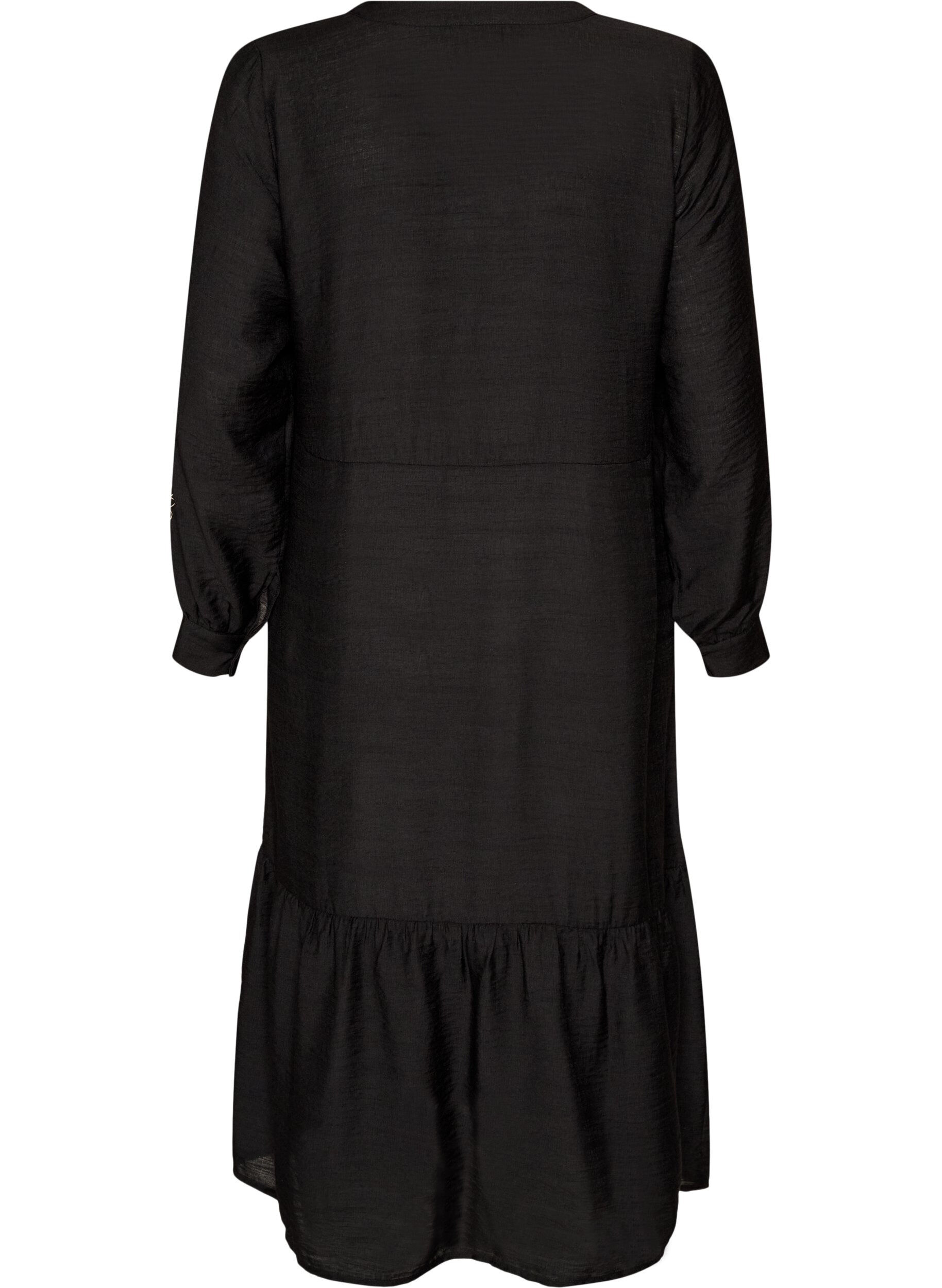 ZizzifashionViscose dress with embroidery and tiered ruffles, Black, Packshot image number 1