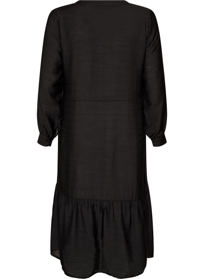 Viscose dress with embroidery and tiered ruffles, Black, Packshot image number 1