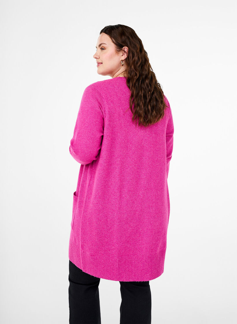 Ribbed Knit Cardigan with Pockets, Pink, Model image number 2