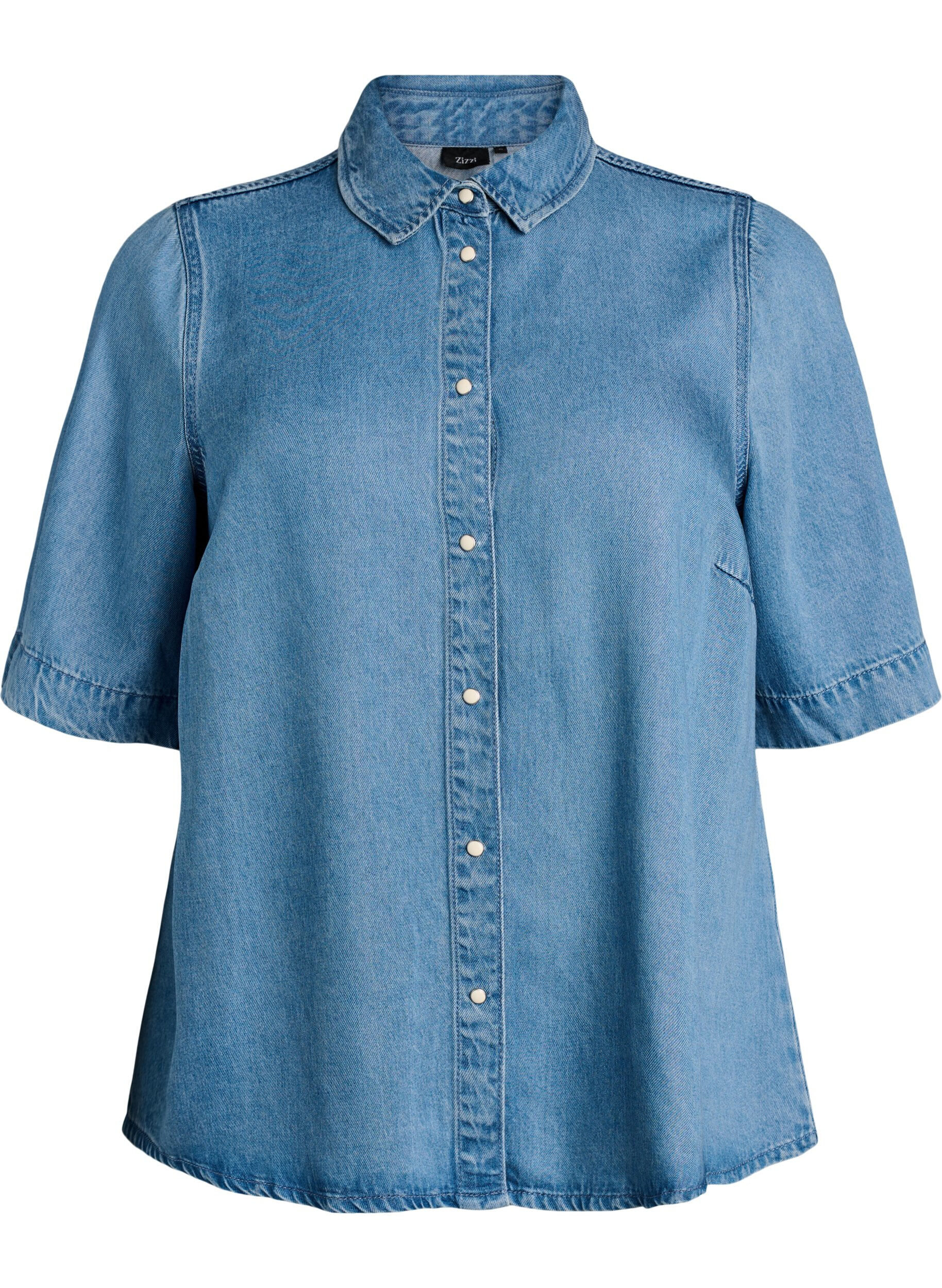 Zizzifashion Short-sleeved denim-look lyocell shirt, Light Blue, Packshot image number 0