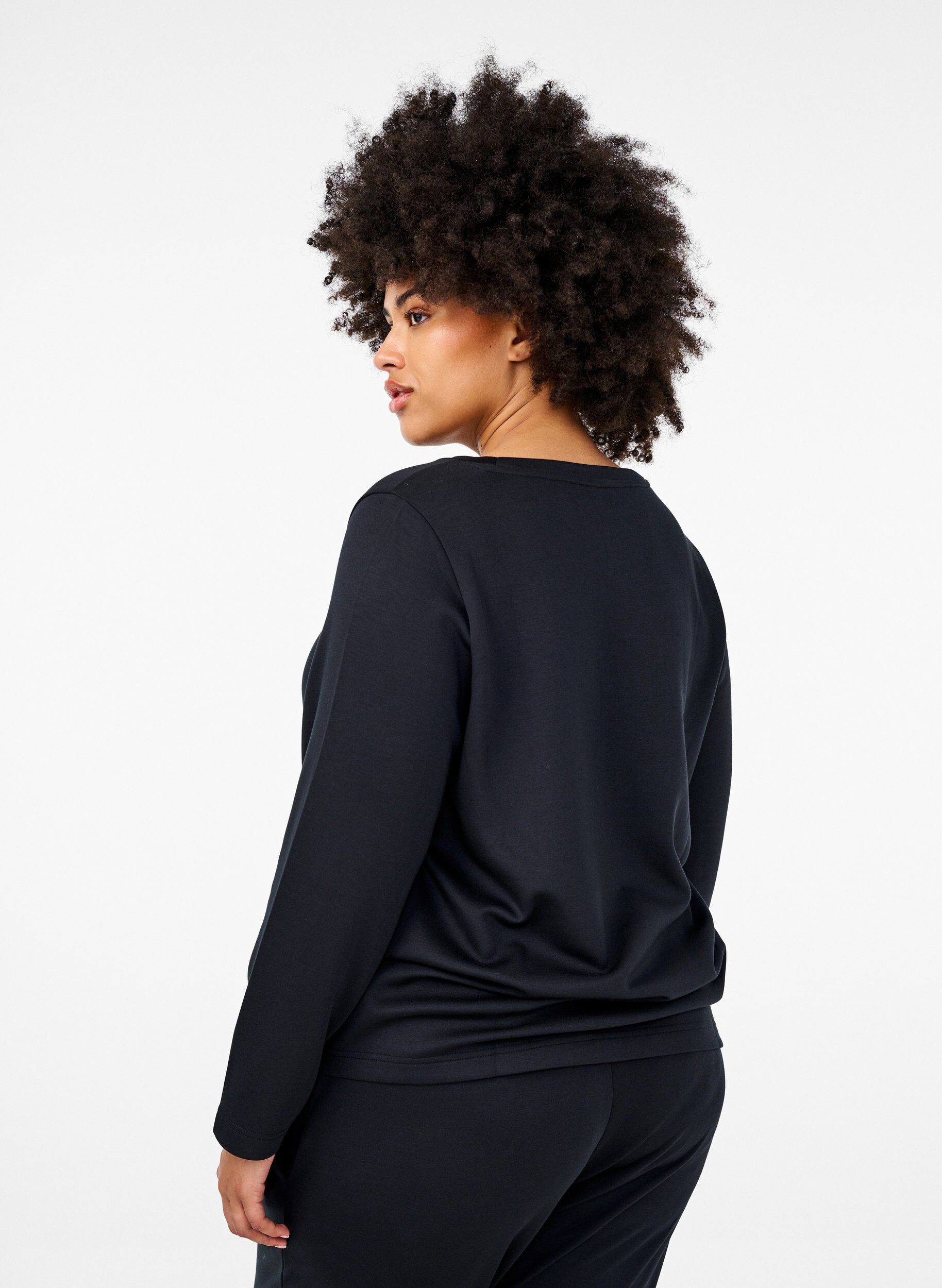 Zizzifashion Modal blend blouse with a round neck, Black, Model image number 2