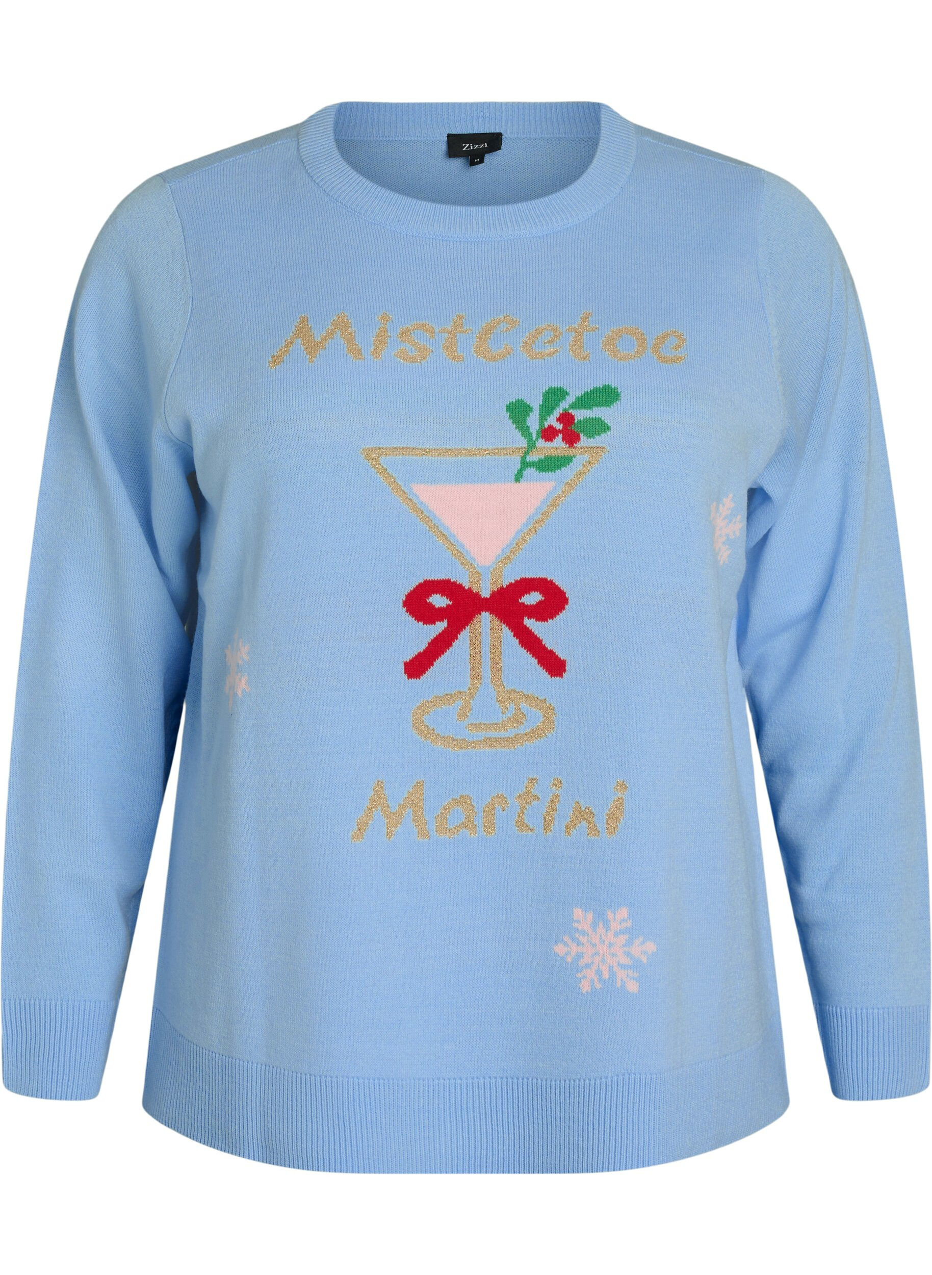 ZizzifashionKnitted blouse with a Christmas motif, Light Blue, Packshot image number 0