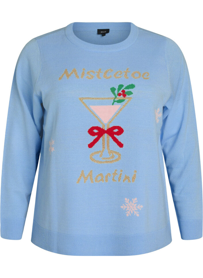 Knitted blouse with a Christmas motif, Light Blue, Packshot image number 0