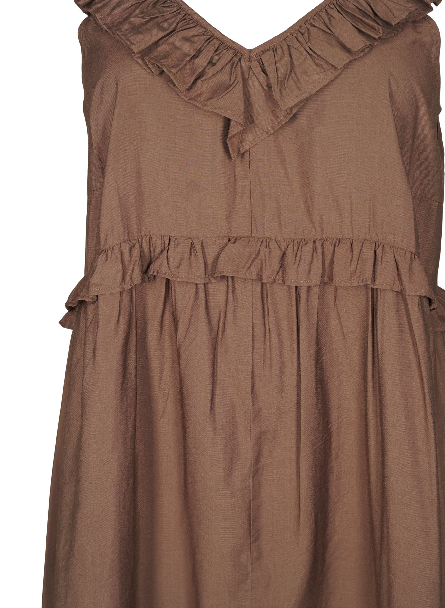 Zizzifashion Sleeveless midi dress with ruffle details, Brown, Packshot image number 2