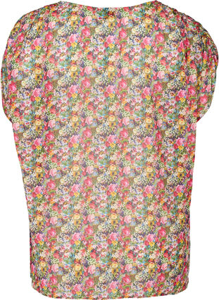Short-sleeved blouse with a floral print, Pink Flower AOP, Packshot image number 1