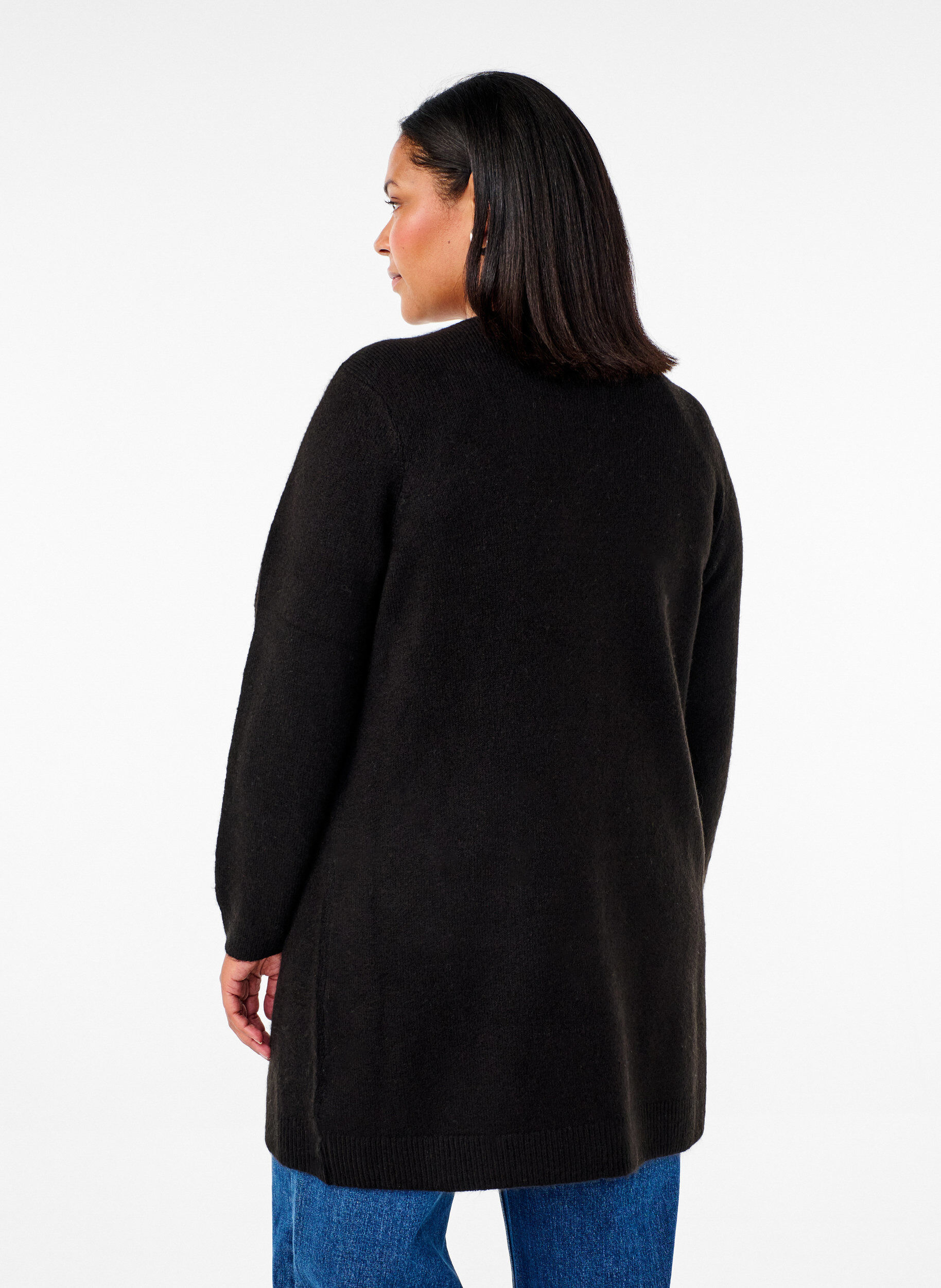 Zizzifashion Long knitwear cardigan with pockets, Black, Model image number 2