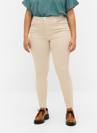 High waisted Amy jeans with super slim fit, Oatmeal, Model image number 2
