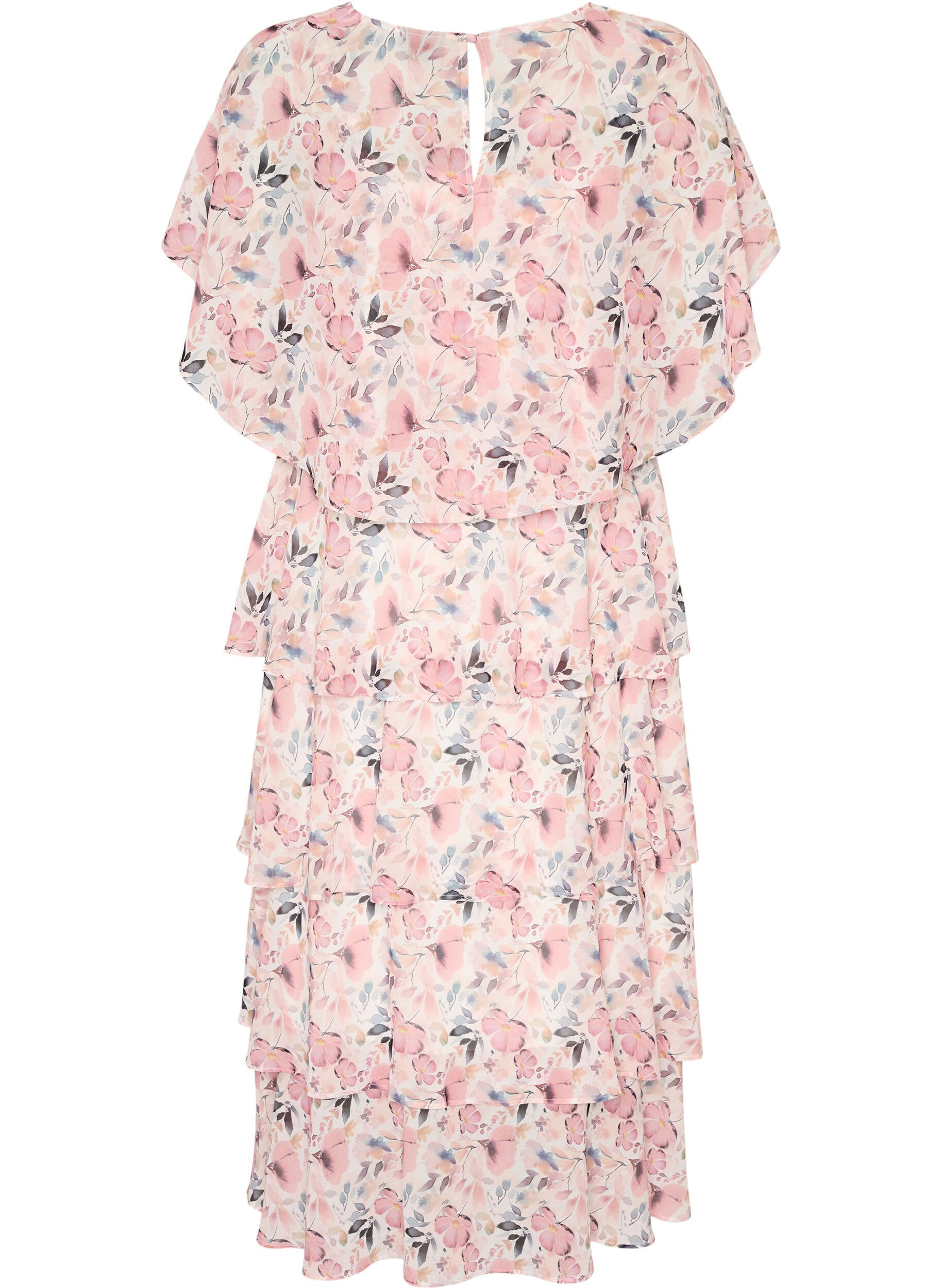 Zizzifashion Maxi dress with ruffle layers and detachable cape, White, Packshot image number 1