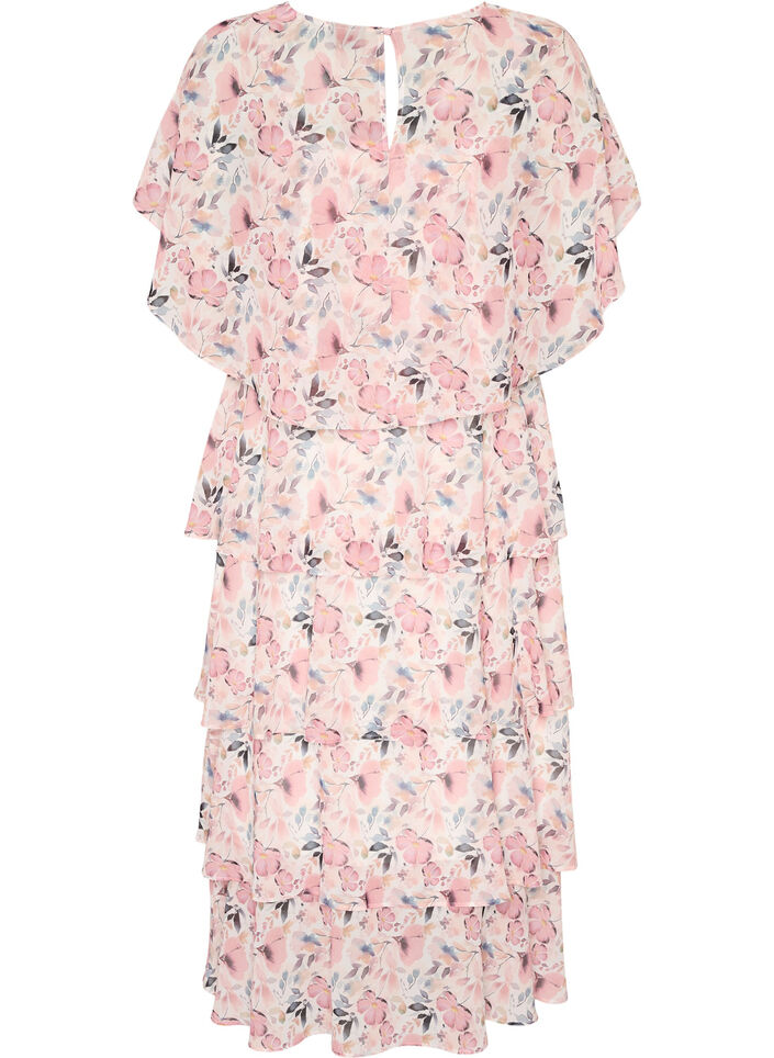 Maxi dress with ruffle layers and detachable cape, White, Packshot image number 1