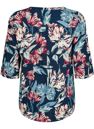Floral blouse with 3/4 sleeves, Navy Flower, Packshot image number 1