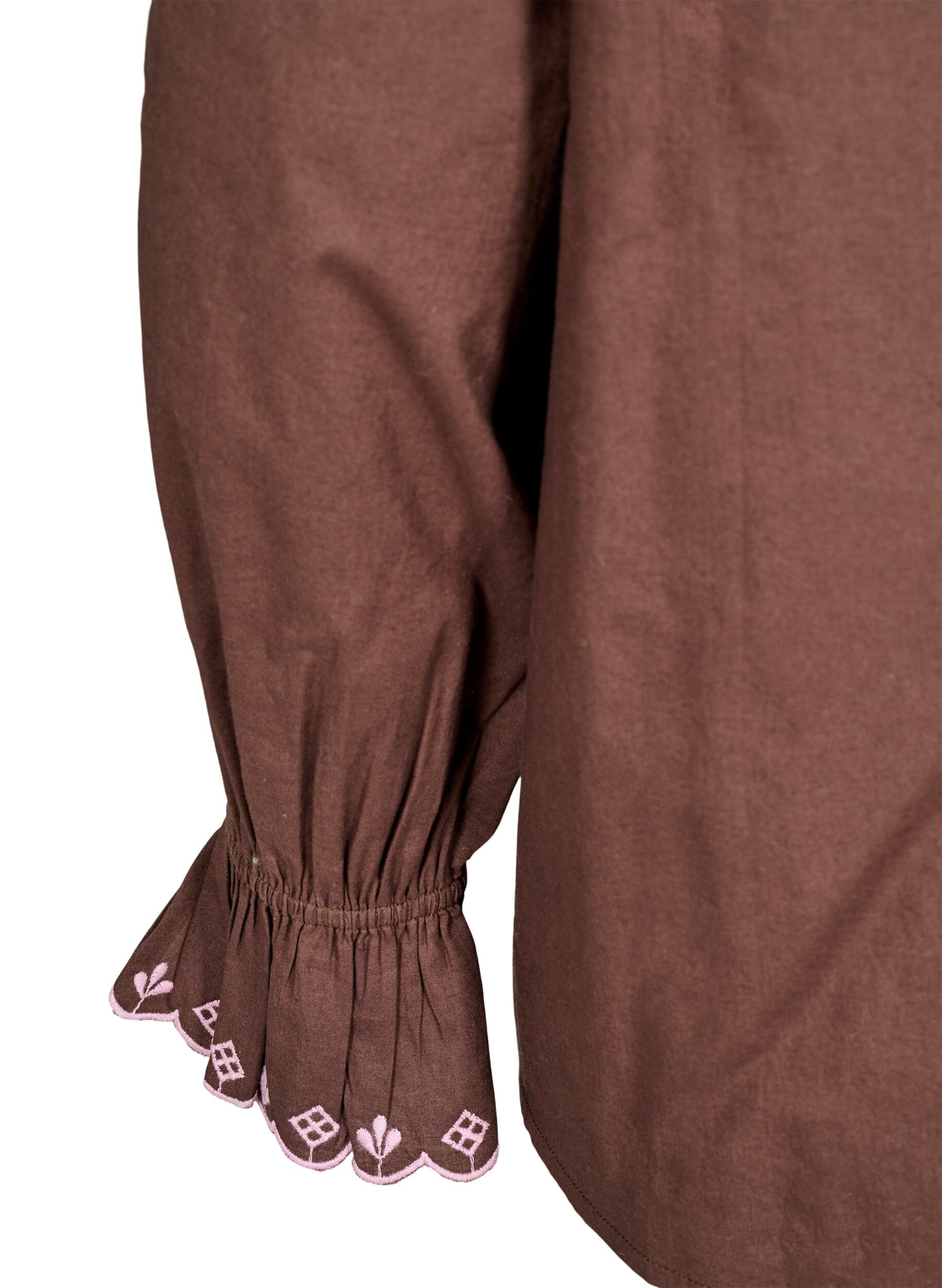 Zizzifashion Blouse with embroidery and ruffle details, Brown, Packshot image number 3