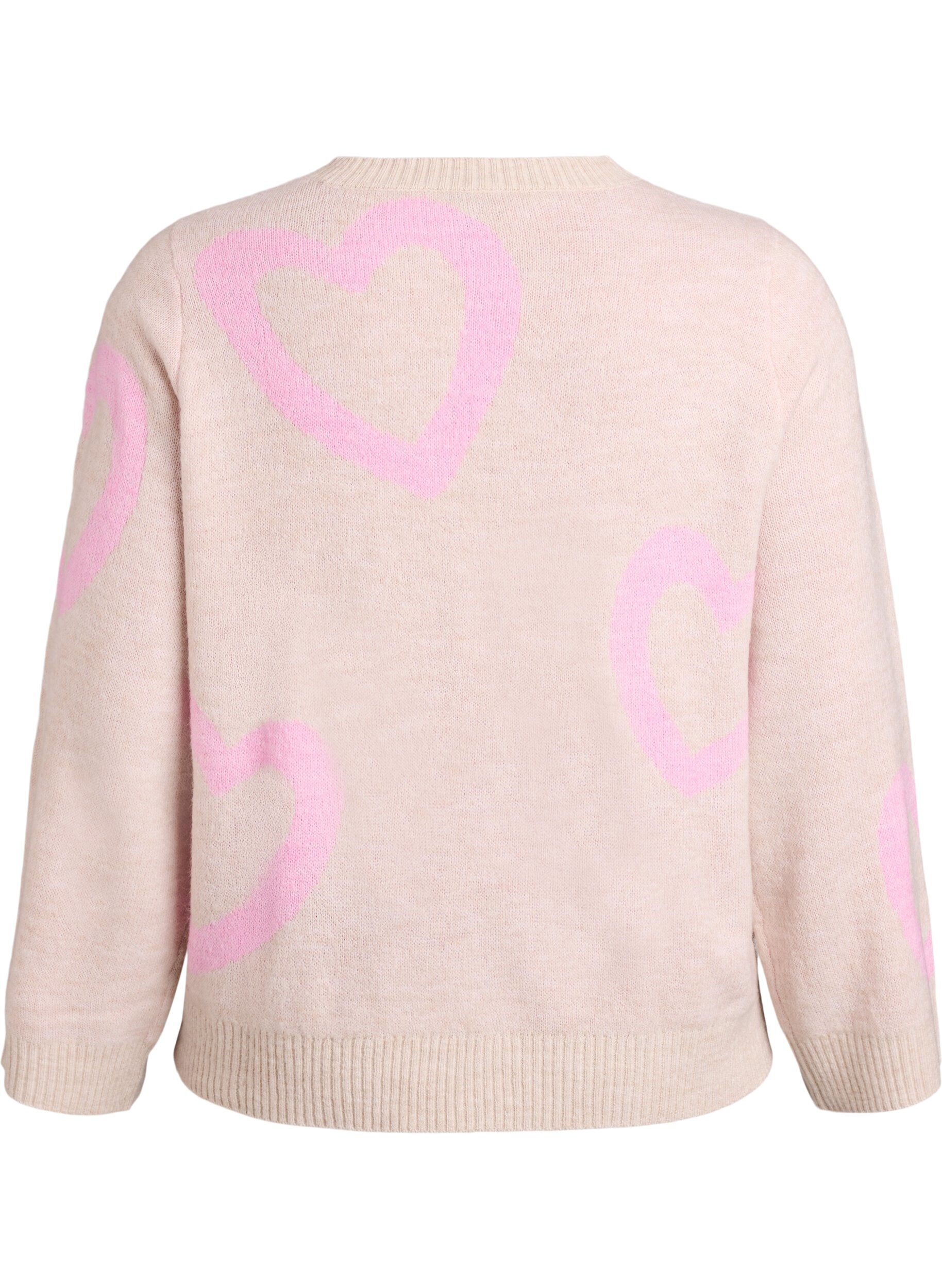 Zizzifashion Knit blouse with large hearts and round neckline, Beige, Packshot image number 1