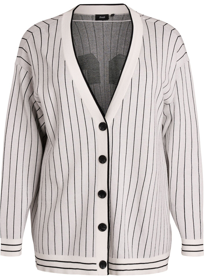 Knitted cardigan with stripes and a back motif, White, Packshot image number 0