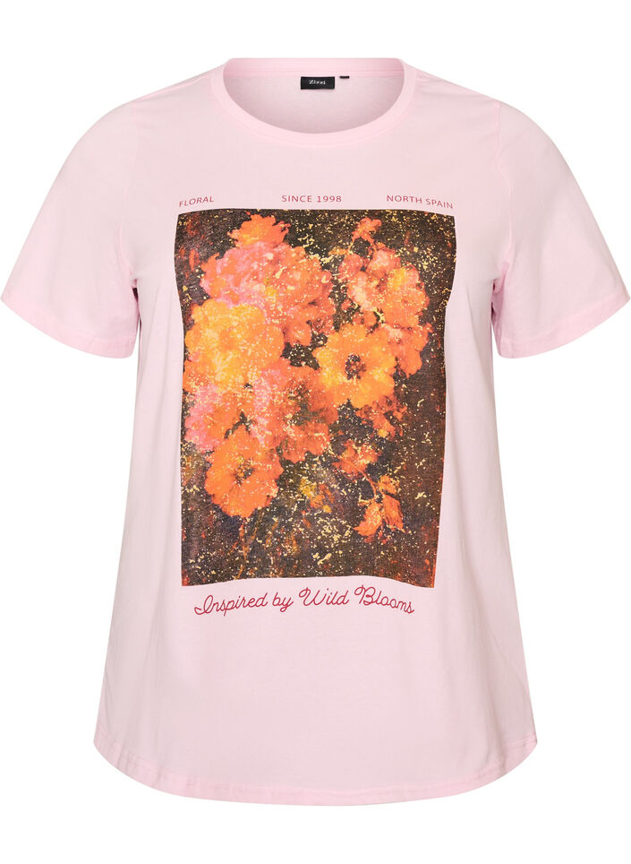 Cotton T-shirt with front print, Rose, Packshot image number 0