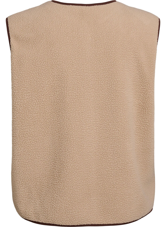Teddy fleece vest with contrast trims, Beige, Packshot image number 1