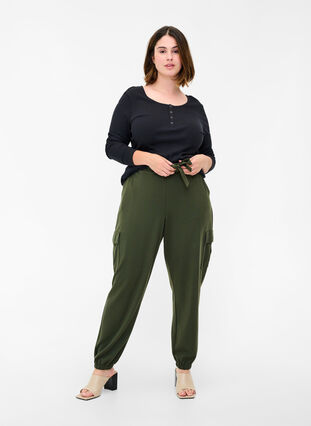Cargo trousers with big pockets, Forest Night, Model image number 0
