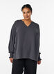 Blouse with smock cuffs and V-neck, Dark Grey, Model image number 0