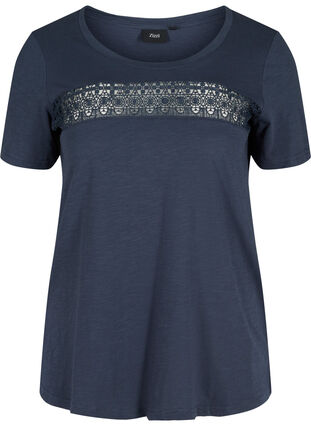 Cotton T-shirt with lace, Blue Nights, Packshot image number 0