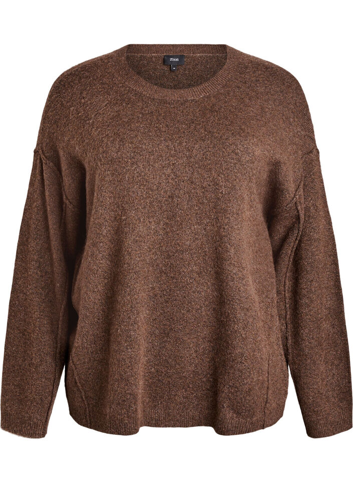 Loose knit sweater with prominent seams, Brown, Packshot image number 0