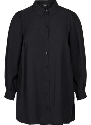 Long, solid-coloured, viscose blend shirt, Black, Packshot image number 0