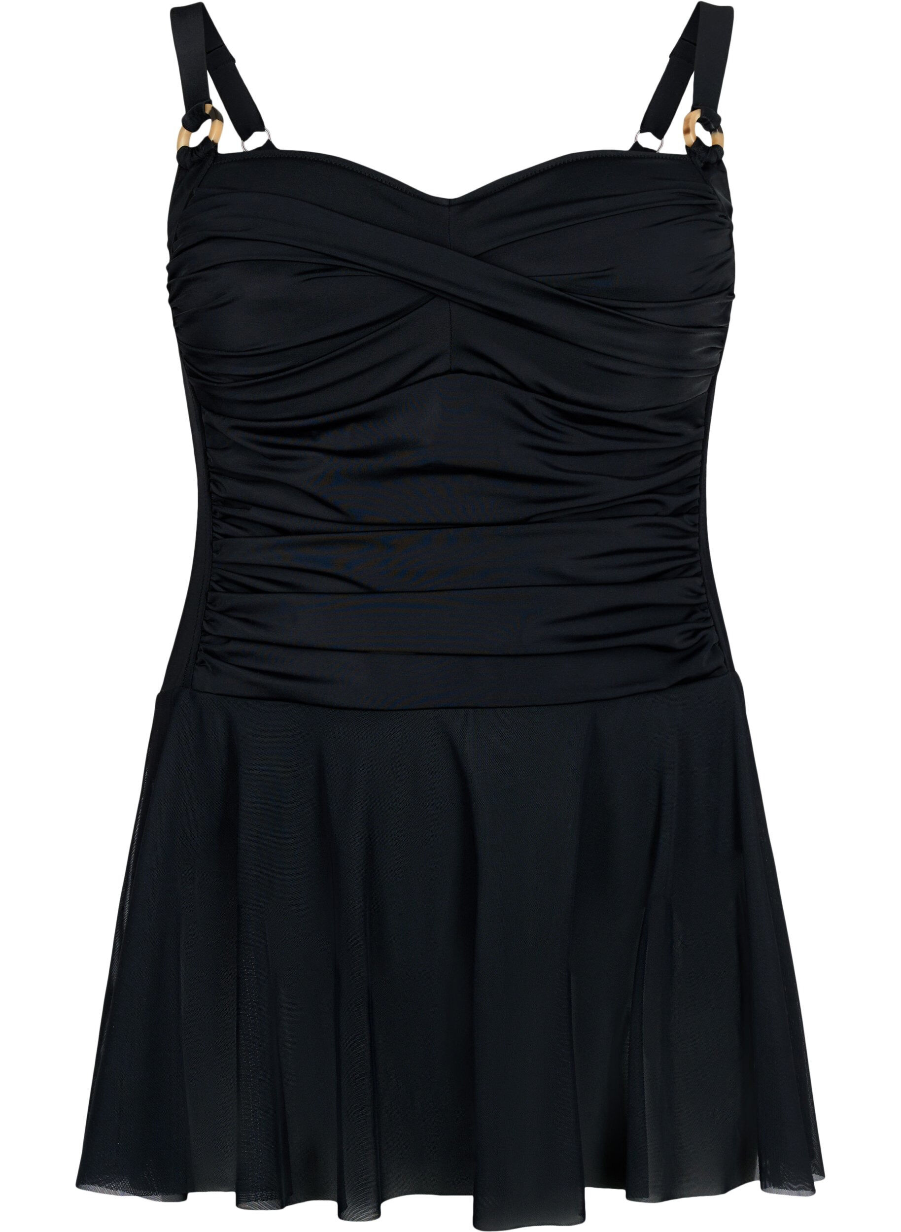 Zizzifashion Swim dress with draping and skirt, Black, Packshot image number 0