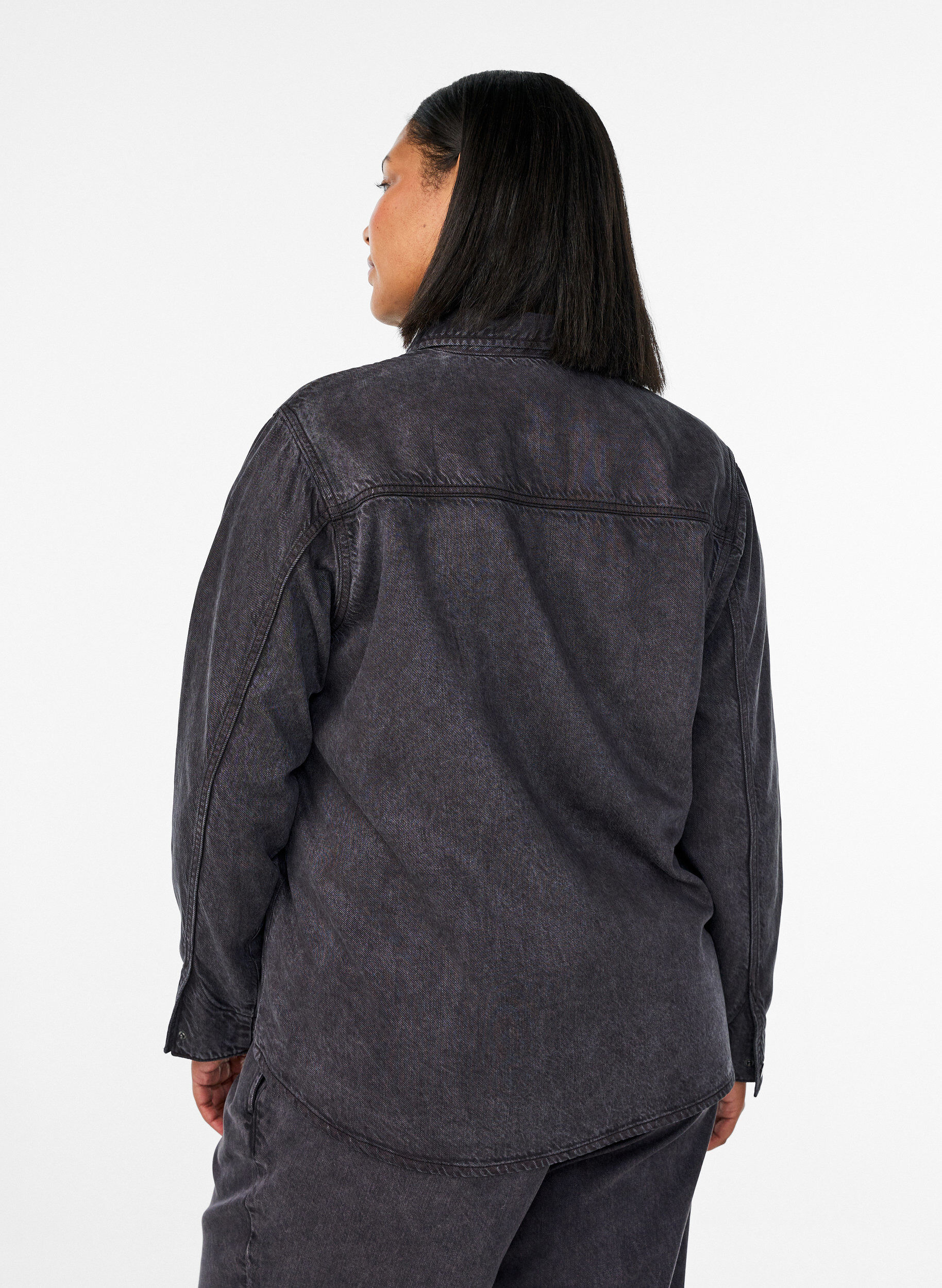 Zizzifashion Denim shirt with chest pockets, Grey, Model image number 2