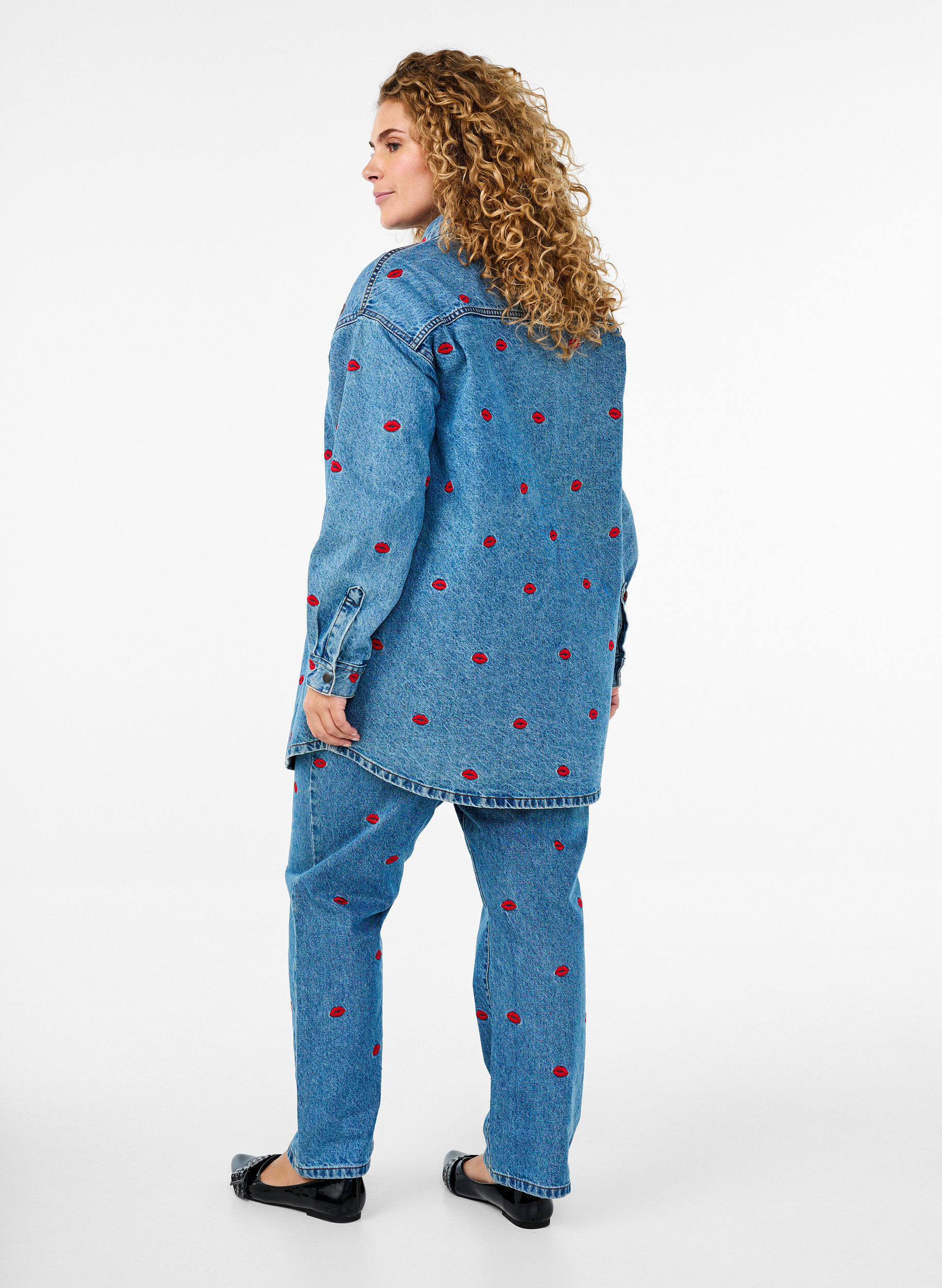 Zizzifashion High-waisted Gemma jeans with lips, Blue, Model image number 1