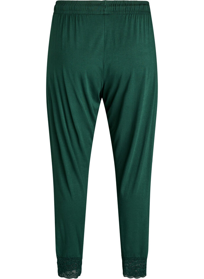Pyjama bottoms with lace trim and high waist, Green, Packshot image number 1