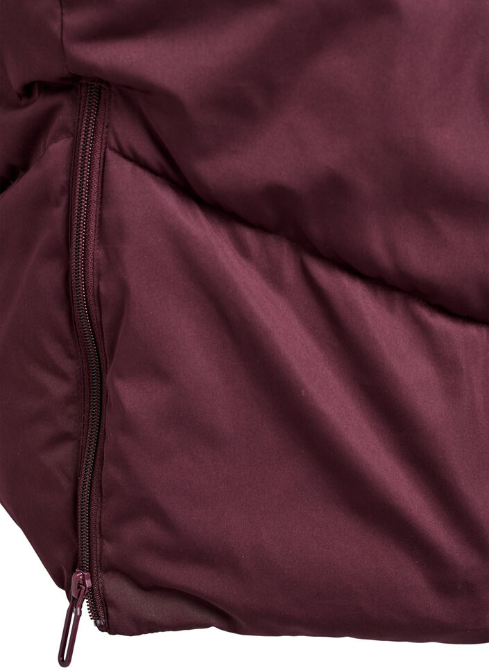 Long puffer coat with hood and pockets, Dark Bordeaux, Packshot image number 4