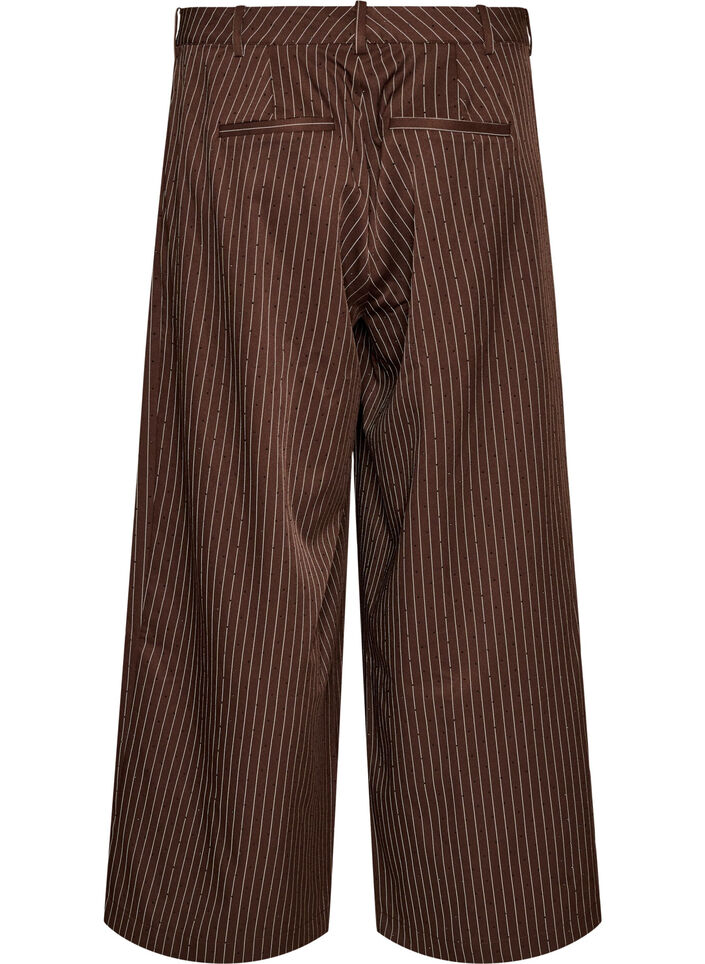 Pinstripe trousers with rhinestones and wide legs, Brown, Packshot image number 1